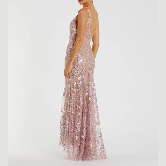 $698 Mac Duggal 67481 Size 10 Pink Floral Embroidered VNeck Long Maxi Gown Dress - Picture 5 of 5